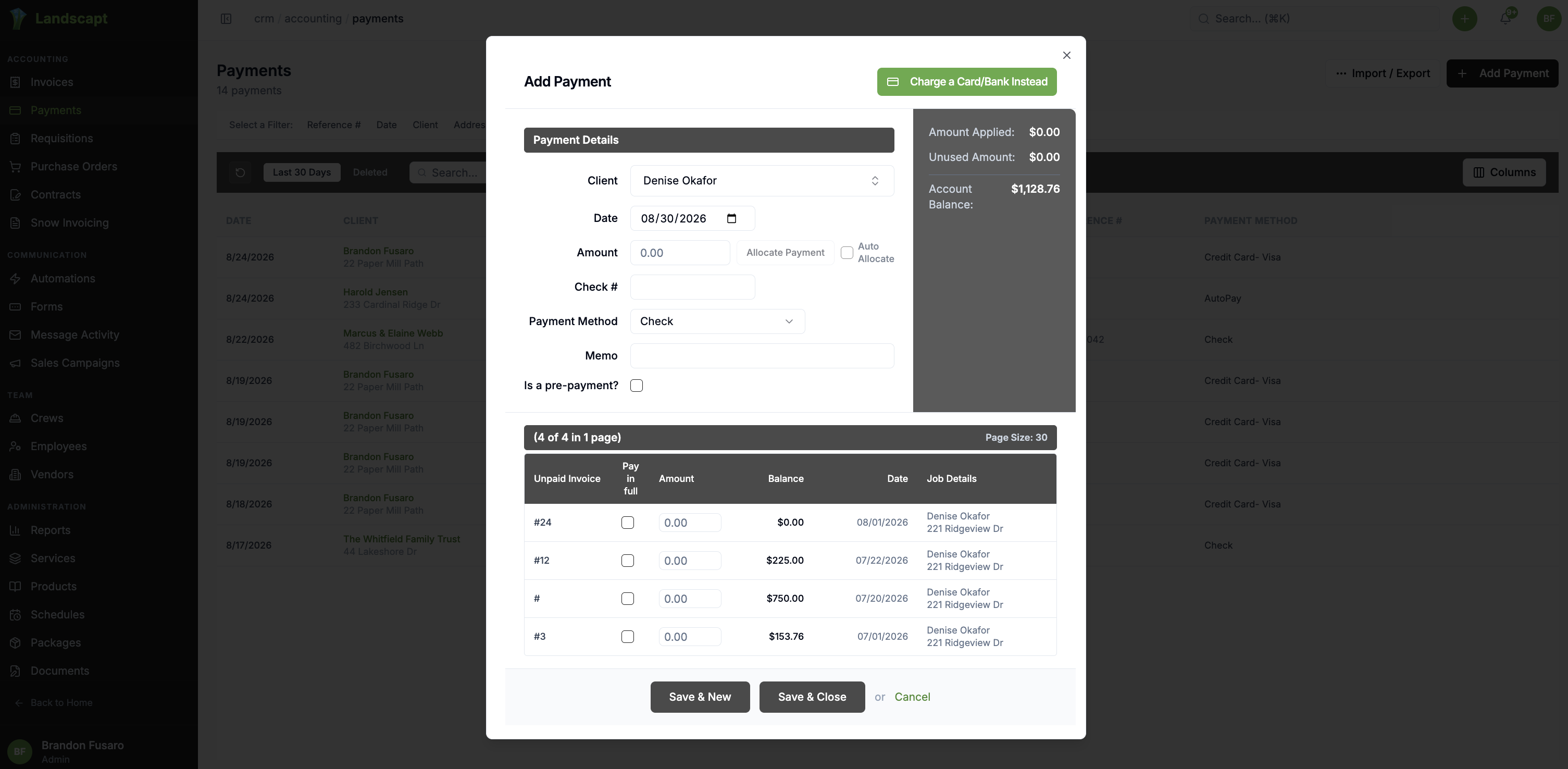 Real Add Payment dialog in Landscapt