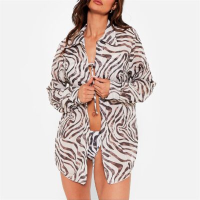 I Saw It First Printed Mesh Oversized Beach Shirt