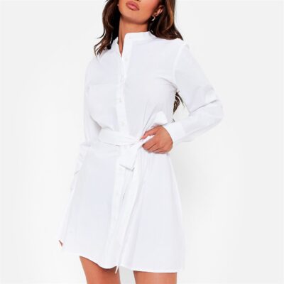 I Saw It First Grandad Collar Belted Shirt Dress