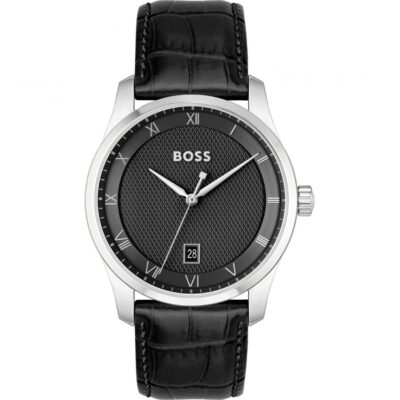 Boss Mens BOSS Principle Black Leather Strap Watch