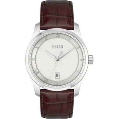 Boss Mens BOSS Principle Brown Leather Strap Watch