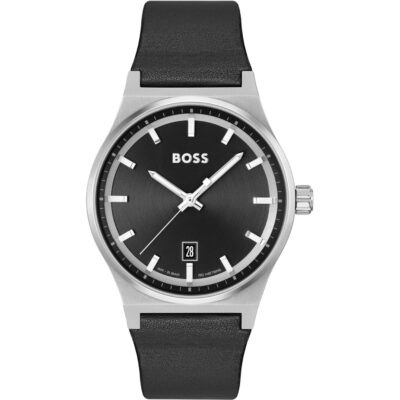 Boss Mens BOSS Candor Black Leather Strap Watch